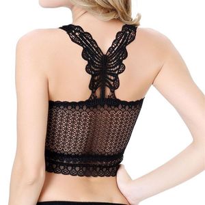 2020 New Sexy Women Ladies Back See Through Butterfly Pattern Lace Crochet Bustier Crop Top Fitness Bralette Halter Tank Top300D