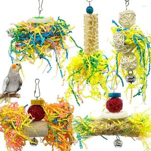 Other Bird Supplies 3/5Pcs Parrot Shredding Toys Chewing Foraging Hanging Cage Paper Strings Wire Drawing Ball Relieve Boredom