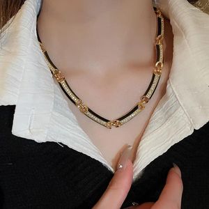 Gargantilha de luxo vintage gotejamento óleo zircão trapezoidal curvado colar para mulheres europeu e americano moda tribunal estilo jóias