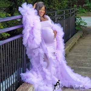 Swobodne sukienki Piękna lawendowa tiulowa szata ciążowa do sesji po sesji na zamówienie kobiety marszczona suknia plus size