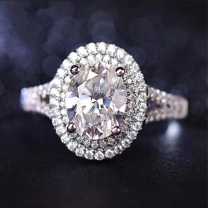 Vecalon declaração 100% real 925 prata esterlina promessa anel oval 5a zircon cz noivado anéis de banda de casamento para mulher bridal285y