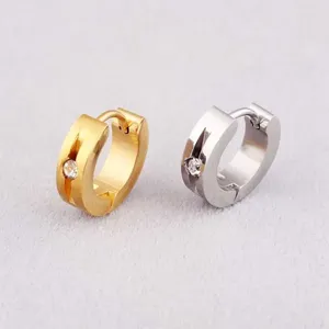 Hoop Earrings Fashion Men Women Crystal Small Color Black Stainless Steel Round Setting Huggie Jewelry