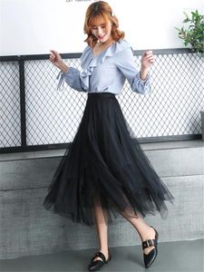 Skirts Asymmetrical High Waist Ruffles Mesh Tutu Long Midi Skirt Irregular Tulle For Women Black Harajuku Summer Goth Clothes