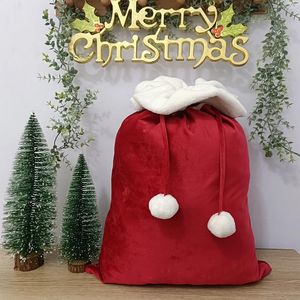 Weihnachtsdekorationen, Leoparden-Samt, Weihnachtsmann, großer Sack mit großen Poms, Sublimation, Plüsch, Süßigkeiten, Spielzeug, Geschenktüten, Andenken, Heimdekoration