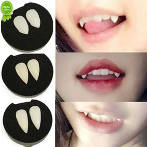 1 par de dentes de vampiro, resina, dentaduras, adereços para fantasia de halloween, dentes falsos, cola sólida, adesivo para dentaduras, decoração de festa de halloween