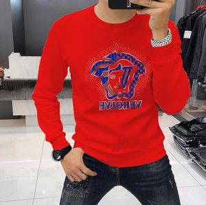 Vendas imperdíveis de inverno Novos homens de manga comprida com capuz quente branco vermelho suéteres camisetas masculinas diamantes quentes meninos legal beleza estilo cabeça moda slim fit moletom com capuz de rua