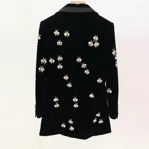 Women's Suits 2023 Autumn Star Fashion Slim Fit Bee Heavy Industry Diamond Beaded Velvet Suit Coat Clothes Woman Korean Luxury Clothing