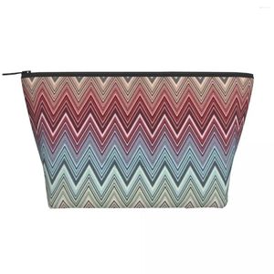 Borse per cosmetici Borsa da toilette da viaggio multicolor chic a zigzag per donne Kit Dopp per trucco di bellezza Boho