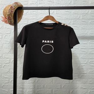 Designer-Frau-T-Shirt, modisches Oberteil, Herren-Münzen-Buchstabendruck mit Knopfleiste, Damen-T-Shirt, weiße Baumwolle, kurze Ärmel, Sommer für Liebhaber, Str3007