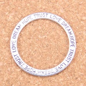 36 Stück antik versilbert, bronzefarben, Kreis, Liebe, Hoffnung, Vertrauen, Traum, Charms-Anhänger, DIY-Halskette, Armband, Armreif, 35 mm, 229 Stück