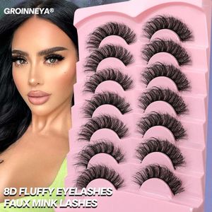 Cílios Postiços Groinneya 5/7 Pares Cílios Mink Fofo Longa Duração Wispy Volume Dramático Grosso Manga Extensão