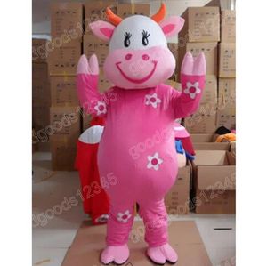 2024 Adult Size Pink Cow Mascot Costumes Halloween Fancy Party Dress Cartoon Character Carnival Xmas Advertising Birthday Party Costume Unisex Outfit