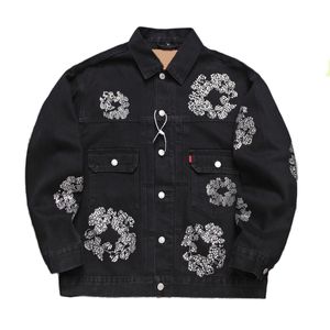 Denim Teers Hoodie Designerjacke High Street Flower Denim Wreath Schwarz gewaschene gerade Jeans Denim Teers Jacke Denim Teaes Jacke 9456