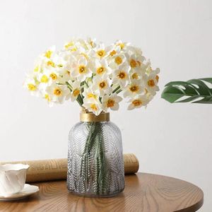 Dekorativa blommor 1 bukett konstgjord blomma modern arrangemang falska påskliljor färgfast faux siden för vardagsrum