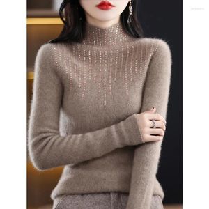 Women's Sweaters First Line Ready To Wear Seamless 100 Pure Woolen Sweater Half High Collar Drilling Slim Knit Bottom Layer Autumn Winter