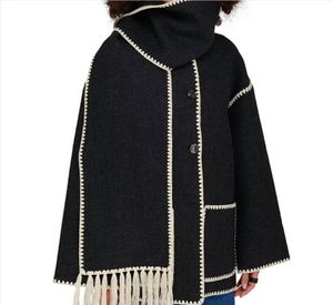 23-Autunno/Inverno New Tote Cappotto di lana da donna addensato sciolto con sciarpa Nappa Stile donna Taglie S, M, L, XL