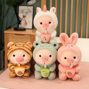 Doldurulmuş peluş hayvanlar 25cm kawaii kabarcık çay domuz peluş oyuncak doldurulmuş hayvan tavşanı kurbağası kaplan yastık fincan süt çay boba peluş doğum günü hediyesi231027