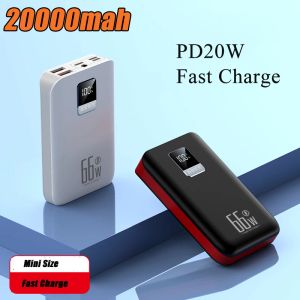 Mini banco de potência 20000mah pd20w 66w carga super rápida carregador portátil powerbank bateria externa para iphone xiaomi 9 huawei