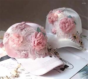 Ball Caps 202309-shi Ins Drop Designer Satin Gloss Beautiful Lace Flowers Young Girl Lady Baseball Hat Women Leisure Visors Cap