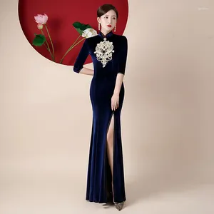 Parti elbiseleri moda düğün cheongsam oryantal gece elbise Çin geleneksel kadın zarif qipao seksi aplikeler uzun robe retro