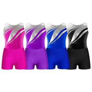 Gymnastic Rings Children Girls Shiny Gymnastics Leotard with Shorts Ballet Dance Skating Yoga Training Performance Bodysuit Jumpsuit 231027