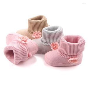 First Walkers Winter Warm Baby Boots Knitting Cute Flower Booties For Girl Born Boy Shoes Soft Sole Antiskid