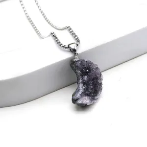 Pendant Necklaces 20x30mm Moon Shape Beautifully Purple Crystal Necklace Women Jewelry Reiki Chakra Natural Stone Quartz Pendulum