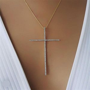 Klassisk stor storlek Cross Pendant Necklace for Women Charm smycken kubik zirkon CZ Diamond Crucifix Christian Ornament Accessories267p