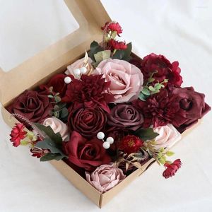 Декоративные цветы, набор искусственных цветов, искусственная шелковая роза со стеблем для свадебных букетов своими руками, центральная композиция