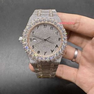 8VJW 3D1S Nya mäns iced 2tone Rose Gold Case Arabiska siffror Titta på Biger Diamond Bezel 8215 Automatisk rörelse glänsande bra gratis frakt