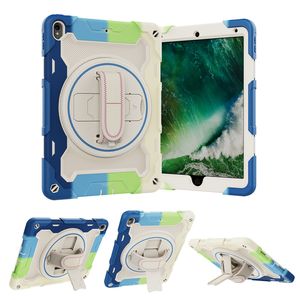 Lanyard Strap Rainbow Color Silicone Tablet Case for iPad Pro 10.5'' Air3 Sturdy 360 Rotating Hand Strap 3 in 1 Portable Full Protective Rugged Armor Kickstand Shell