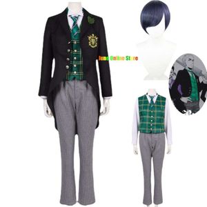 Anime preto mordomo ciel herman green hill cosplay traje sorriso embarque escola tailcoat conjunto completo peruca homem mulher carnaval terno