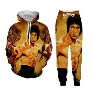 Whole - Nova Moda Masculina Mulheres Bruce Lee Moletom Corredores Engraçados Impressão 3D Unissex Hoodies Calças ZZ012260F