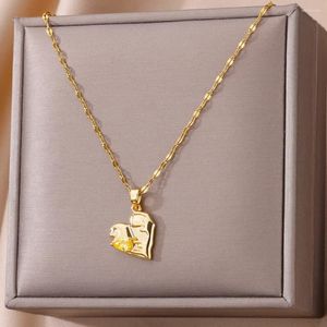 Pendant Necklaces Shiny Gold Color Heart Necklace For Women Stainless Steel Chain Cute Water Drop Zircon Melt Jewelry Birthday Gift