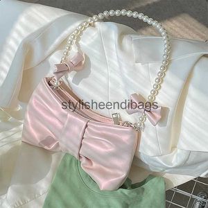 Shoulder Bags Handbags Korean Women's Pearl Pink Bow Mini Bag Vintage Elegant Wallet and Bag Soul Underarm Handbagstylisheendibags