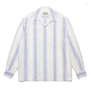 Men's Casual Shirts Top Quality Vertical Striped WACKO MARIA Shirt Men Women Version Long Sleeved Hawaiian