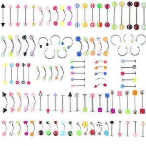 Multipurpose Body Piercing Jewelry Lip Nose Tongue Studs Nipple Navel Rings Screw-back Ear Eyebrow Puncture Mixed 105pcs lot271C