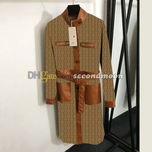 Letters Jacquard Trench Coat Women Long Wind Coats Winter Warm Windcheater with Waistband
