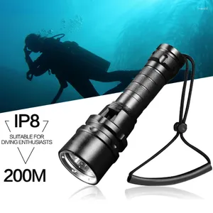 Flashlights Torches Super Bright L2 Professional Diving IP68 Waterproof Light Underwater 100m Lighting With Hand Rope