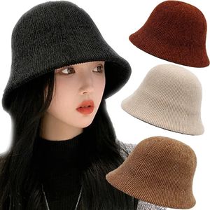 Ampla borda chapéus balde de malha pescador boné outono inverno mulheres engrossar algodão quente panamá bonés casual cor sólida dobrável moda presentes 231027