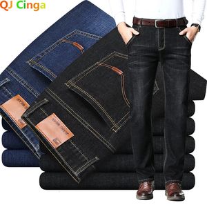 Herr jeans mode europeisk amerikansk stil stretch män jeans lyxiga män denim byxor smala rakt djupblå gentleman storlek 28-38 slacks 231026