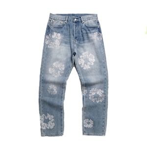 für Damen Jeaggy Jeans Herren Kranz Schwarz Weites Bein Perlen Reißverschluss Klassische Hose Lila Jeans Denim Shorts Streetwear Lässige Jogginghose Designer