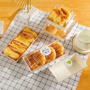 Gift Wrap 50Pcs White Kraft Paper Food Trays Rectangular Wrapping Boxes Sandwich Cake Bread Snack Bakery Packing Box With Clear Lids