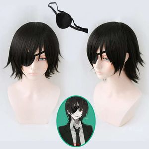 Catsuit Costumes Himeno Chainsaw Man Black Short Fluffy Layered Synthetic Hair with Eyes Patch Heat Resistant Costume Party Play + Wig Cap