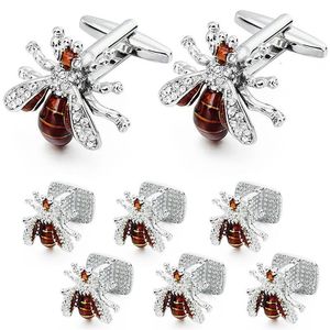 Manschettlänkar Hawson Crystal Bee Cufflinks and Studs Set for Men Tuxedo Luxury Gift Party Bee Cufflinks With Box Mens 221130237V