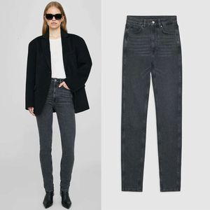 ANINE Hoch taillierte Designer Bings Stretch Schwarz Grau verwaschene Damenhose Eng anliegende Jeans BING