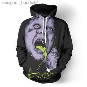 Herrtröjor tröjor Halloween hoodies The Exorcist Men Women Graphic Funny Holiday Cosplay Hoods Sweatshirt Harajuku Par Pullovers Cool Hip Hop L231027