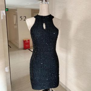 Casual Kleider 2023 Sommer Pailletten Plissee Sexy Club Enge Stretch Hohl Bodycon Mini Kleid Frauen Nacht Outfit