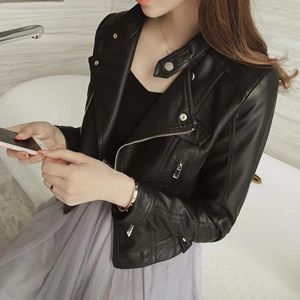 Damen Leder Frühling Herbst Frauen Dünne Kurze Faux Jacke Casual Langarm Koreanische Moto Biker Weibliche Stehkragen Kurzen Mantel