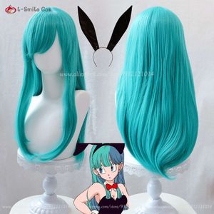 Trajes de Catsuit Anime Bulma Buruma Cosplay Longo Verde Ondulado Mulheres Resistentes ao Calor Cabelo Sintético Halloween Costume Party Perucas + Peruca Cap